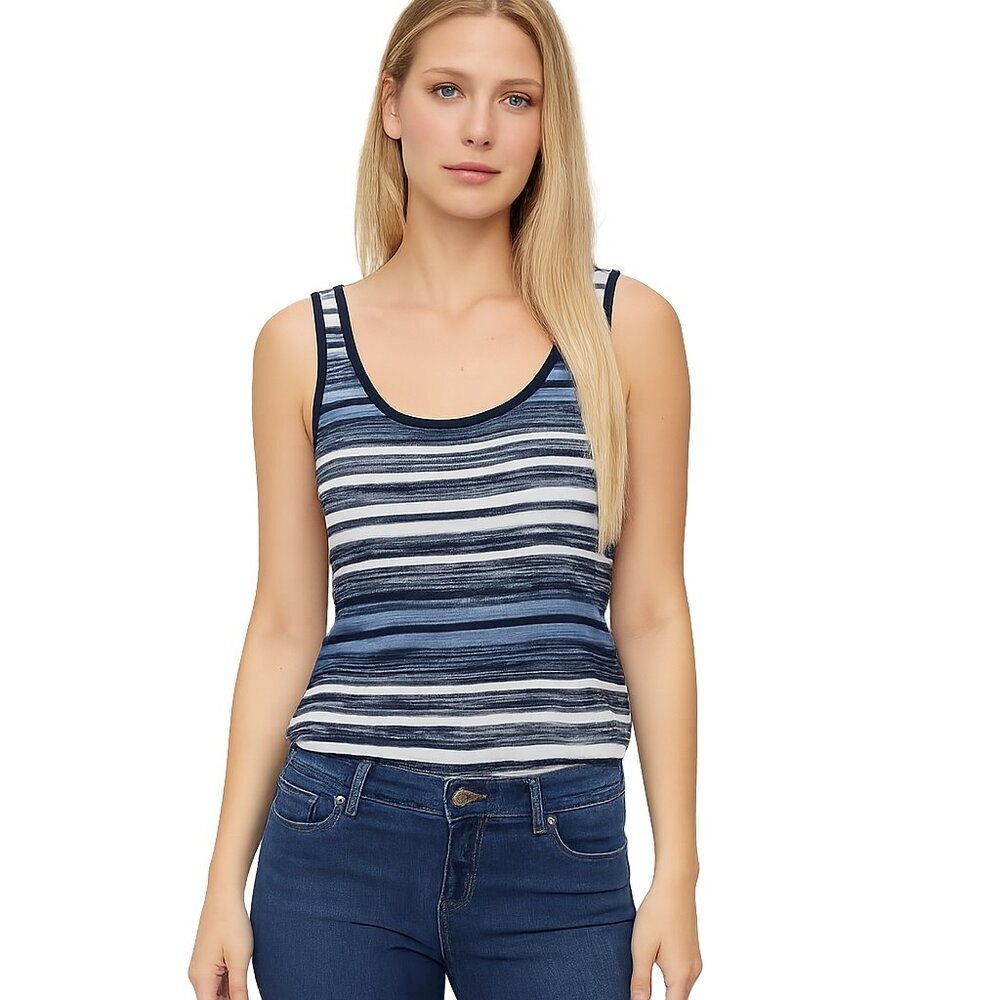 NWT White House Black Market Sleeveless Scoop Rib Tank Ocean Stripe XS
